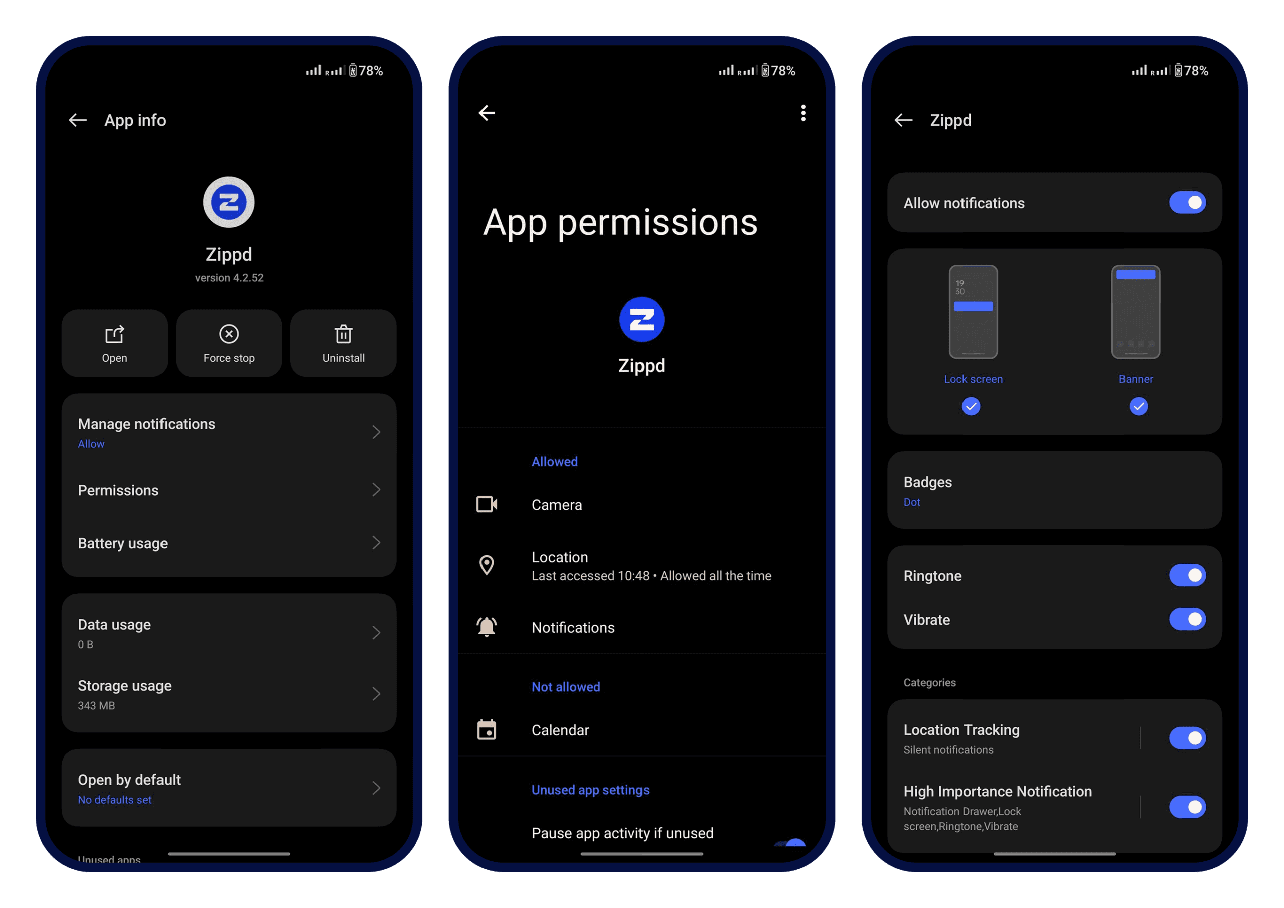 Zippd app permissions screen