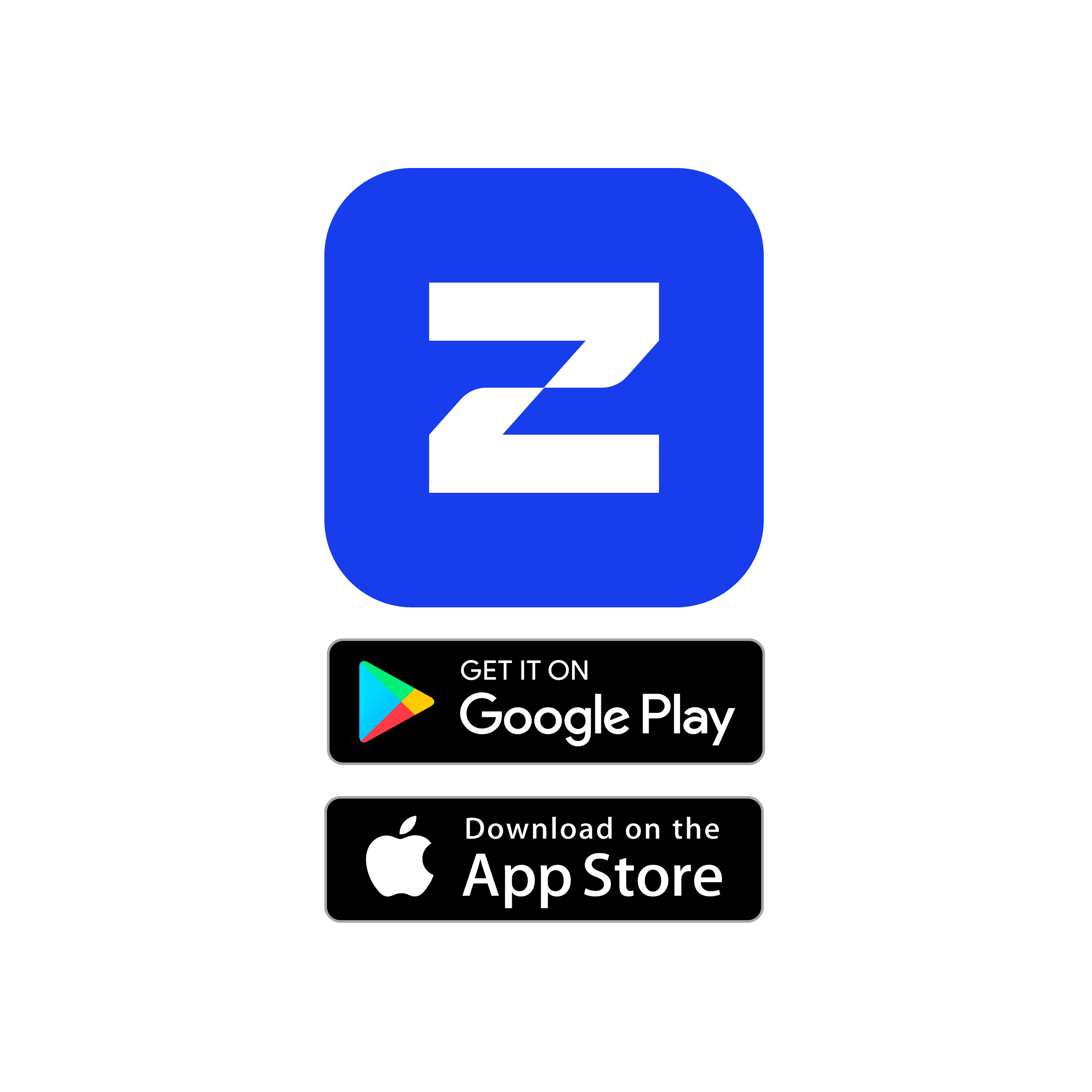 Zippd app icon with Google Play and App Store logos