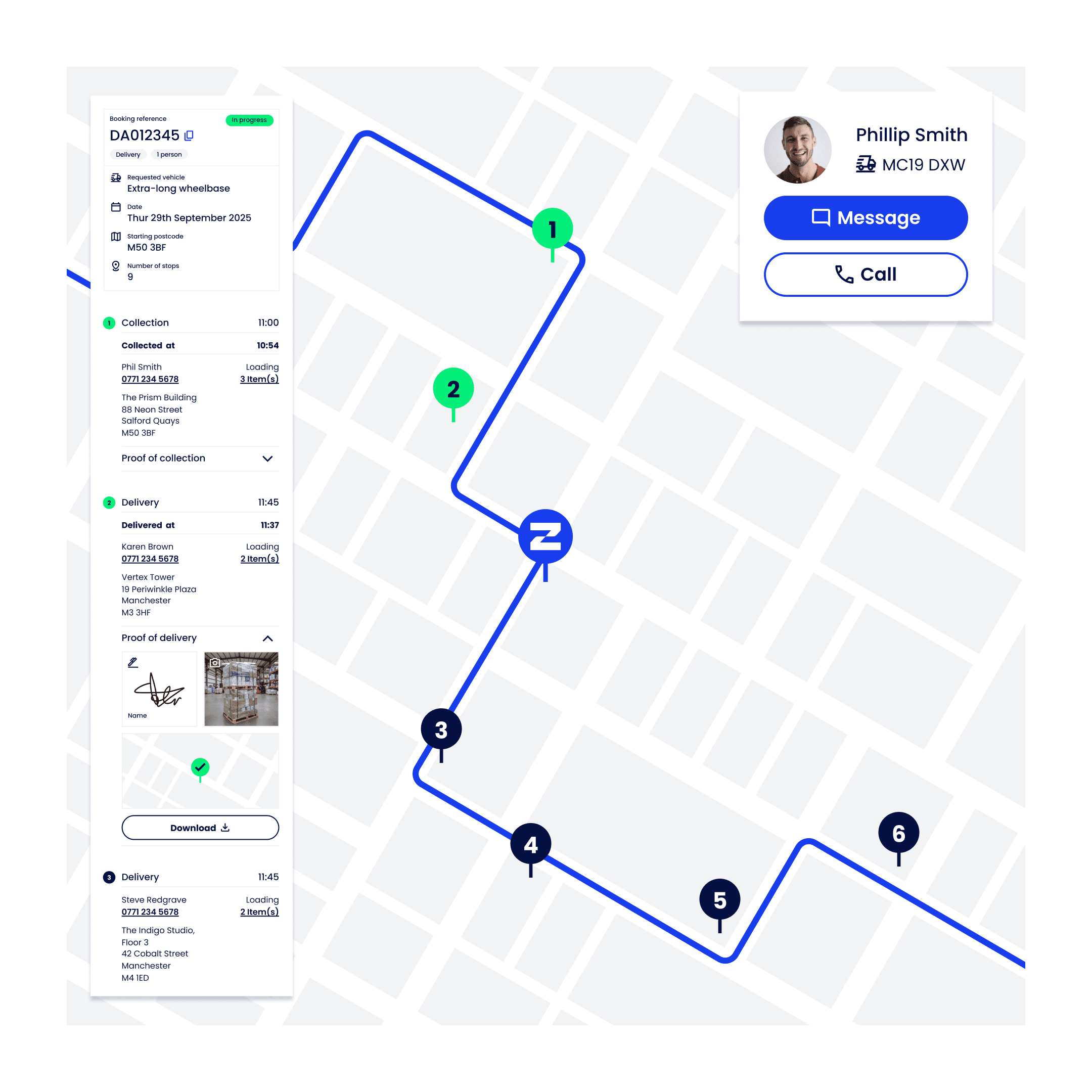 Track my driver - a visual of a route showing a delivery driver's location